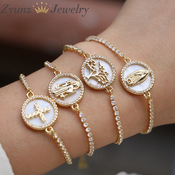 

chain 10pcs lucky jewelry jesus virgin mary angel adjustable bracelets shell women christian religious charm tennis bracelet 230506, Black