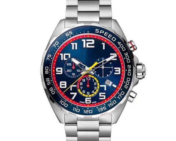 

men's watch super quartz watch 43mm case stainless steel green swiss original super movement multifunctional timing sports designer wat, Slivery;brown