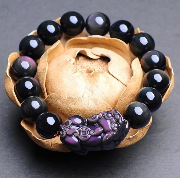 

black natural obsidian stone beaded bracelets fengshui rainbow pixiu wristband crystal bracelet for men women jewelry beaded stra6571140