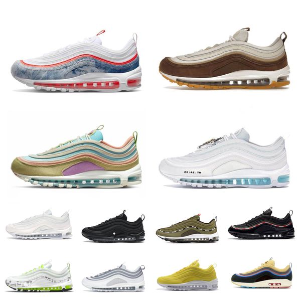 

mens max 97 running shoes air 97s sean wotherspoon mschf x inri jesus triple white black silver bullet pine green bred volt reflective sail