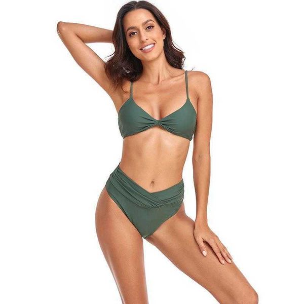 

split swimsuit pleated strap bikini womens seaside vacation pass, White;black