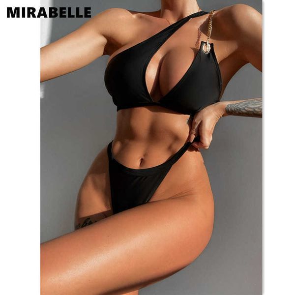 

women's swimwear mirabelle one shoulder bikinis cut out swimsuit black swimwear 2022 new chain linked biquini thong bathing suits bikin, White;black