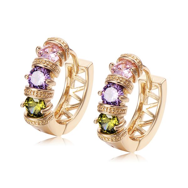 

women hoop earrings with colorful round cubic zirconia fashion 18k yellow gold filled finework jewelry gift, Golden;silver