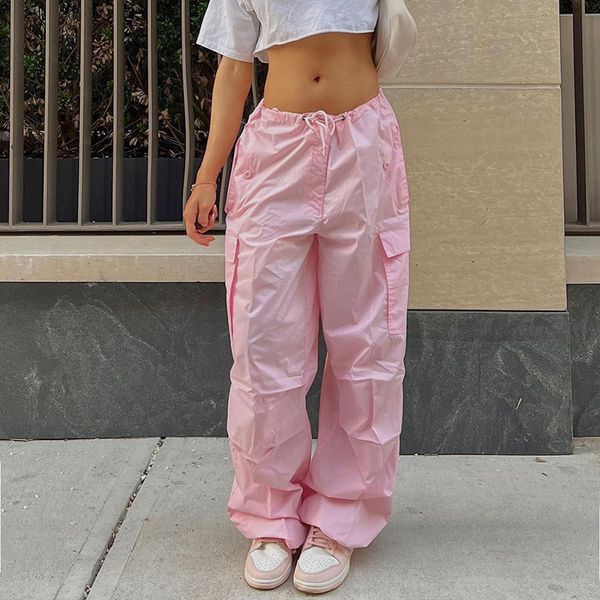 

women's pants s solid loose drawstring trousers low waist streetwear joggers baggy wide leg sweatpants hippie pink cargo y2k clothing 2, Black;white