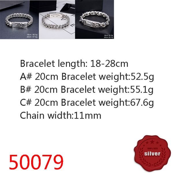 

50079 hip hop s925 sterling silver bracelet punk style personalized youth sword cross flower letter jewelry couple popular accessories, Golden;silver