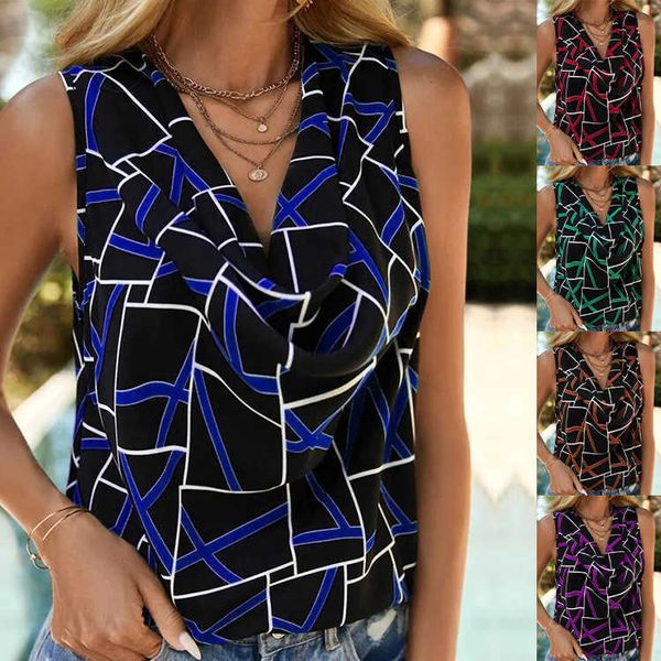 

2023 new temu women's printed loose relaxed v-neck tank for women, Tan;black