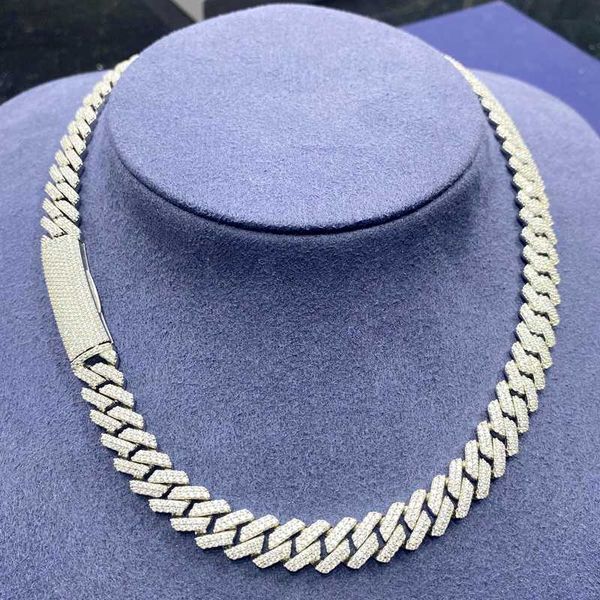 

10mm 12mm 2 row custom gold plated cuban chain necklace iced out chain cuban moissanite diamonds hip hop jewelry for men gift, Silver