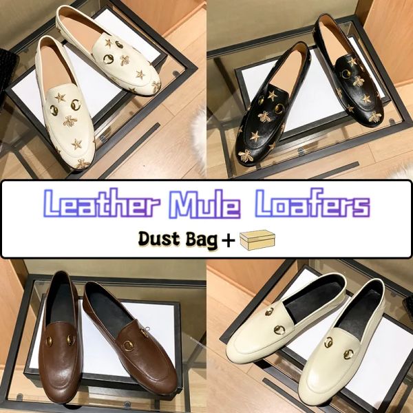 

luxury dress shoes women loafers leather horsebit flat moccasins designer mule bees embroidered ivory black lining outdoor causal sneake vrf