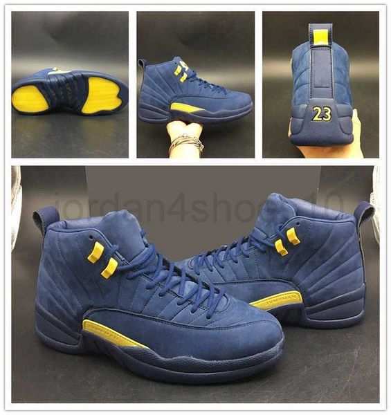 

12 xii michigan college navy amarillo basketball shoes for men 12s jumpman sports sneakers 3.0