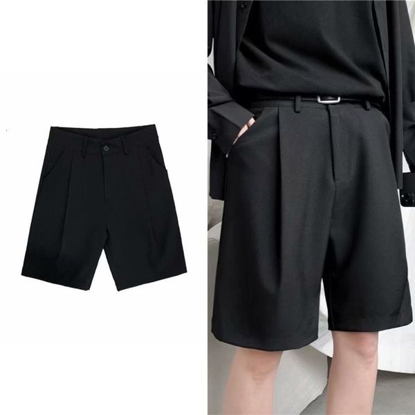 

men's shorts summer casual shorts men fashion solid color business dress shorts men streetwear wild loose british style suit shorts men, White;black