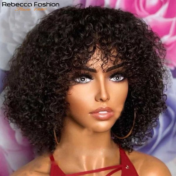 

synthetic wigs jerry curly short pixie bob cut human hair wigs with bangs non lace front wig highlight honey blonde colored for women 230227, Black