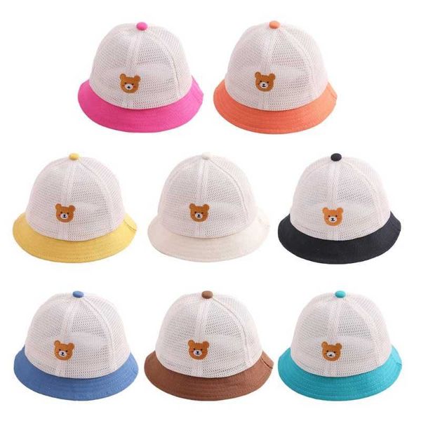 

stingy brim hats infant protect hat cartoon bear baby bucket hat sunshade bonnet hat floppy brim fisherman hats for children 12y j230505, Blue;gray