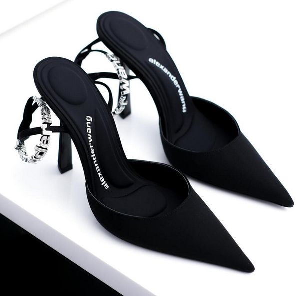 

2023 summer a-wang delphine sandals shoes black crystal strap slingback crystal branding around ankles straps lady pumps party wedding dress