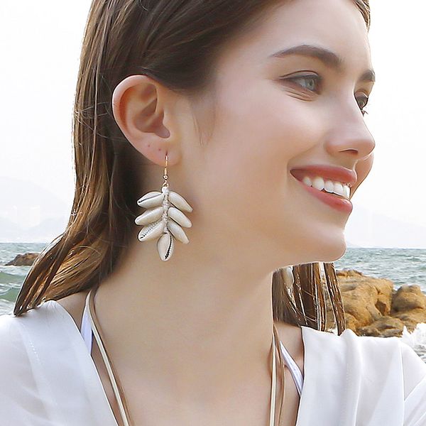 

bohemia ocean wind conch shell earrings hand made vintage hook earring for women, Silver