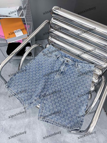 

xinxinbuy men women designer shorts pant double letter jacquard denim spring summer white black blue s-2xl
