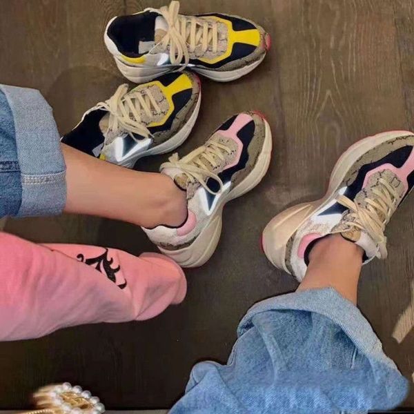 

rhyton shoes luxury brand designer casual shoes men's and women's sneakers for women shoes strawberry wave mouth tiger net print v, Black