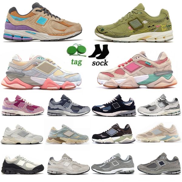 

2002r 9060 running shoes cherry blossom sea salt team forest green rain cloud grey shower blue brown black trainers sneakers