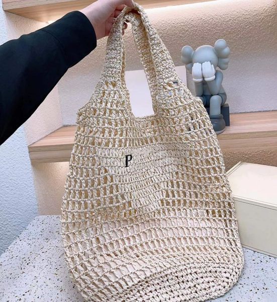 

2023 straw designer bag beach bag woman tote bag handbag luxurys handbags hollow out totes medium triangle letter 5a multiple colors