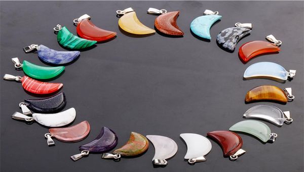 

whole 50pcslot assorted natural stone crescent moon shape charms pendants for jewelry making 5425163, Silver