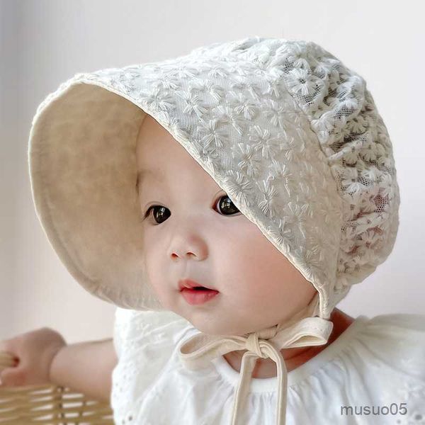 

caps hats summer lace flower baby hat princess baby girl infant soft bonnet cap toddler sun hats newborn pgraphy props, Yellow