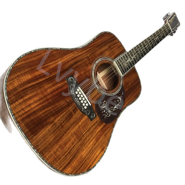 

lvy41 inch full koa wood abalone inlaid 12 string black finger acoustic guitar