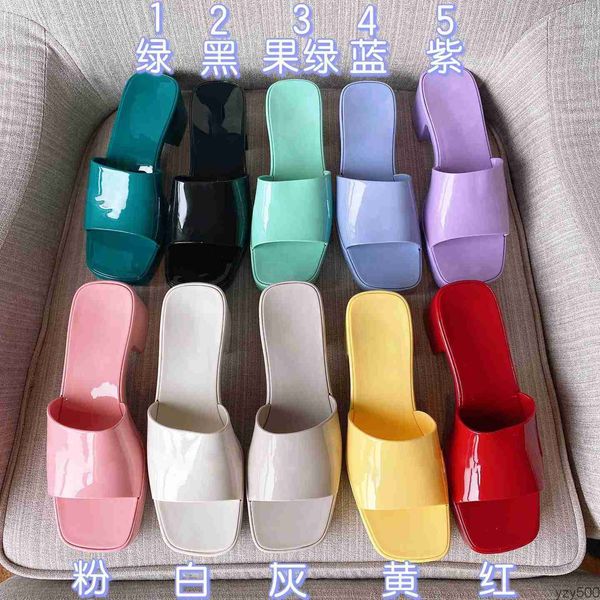 

2023 women high heels fruit sandals slippers slides rubber beach jelly slide slipper platform chunky heel retro sandal candy colors with box, Black