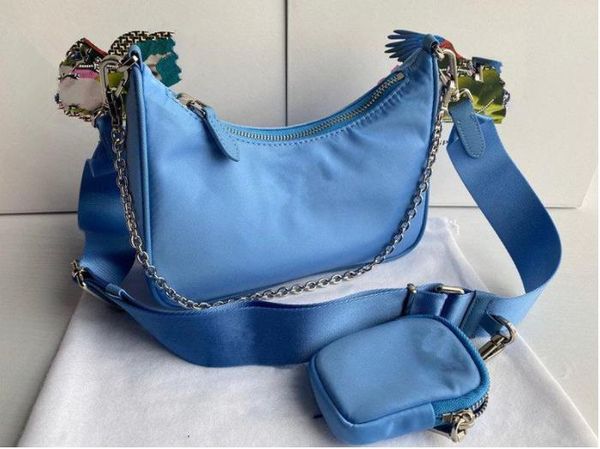 

luxury 3piece triple reedition 2000 2005 underarm nylon handbag for womens men wallet original bags crossbody designer clutch purses zipper, Silver