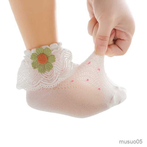 

3pcs childrens summer thin lace pure cotton exotic little girls mesh comfortable white sock darling princess socks, Pink;yellow