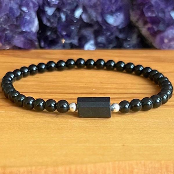 

strands mg1935 new design raw russian shungite 4 mm black tourmaline wrist mala natural gemstone bracelet