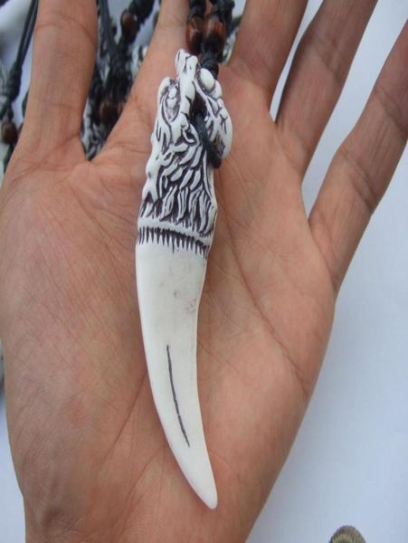 

whole 12pcs yak bone carved dragon head tooth pendant necklace5691416, Silver