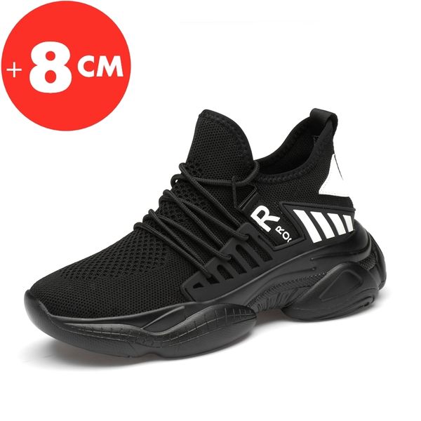 

sports sneakers men elevator shoes for men casual mesh summer leisure height increase insole 8cm, Black