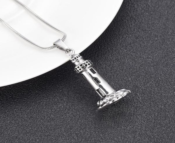

lkj10012 the lighthouse cremation ashes turned into jewelry stainless steel men keepsake memorial urn pendant for dad4160458, Silver
