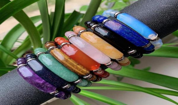 

beaded strands natural stone bracelet agates lapis fluorite amethysts rectangle bar charm pink quartz purple crystal healing chak3129130, Black