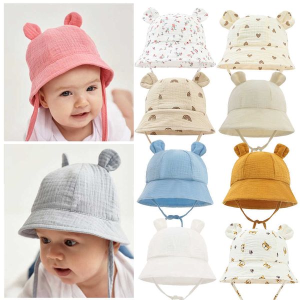 

stingy brim hats soft baby bucket hat cotton fisherman hats kids summer toddler boy girls panama sun cap children 012m outdoor spring autumn, Blue;gray