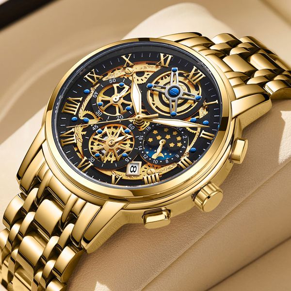 

wristwatches lige waterproof watch for men brand luxury fashion business sports quartz chronograph reloj hombre 230506, Slivery;brown