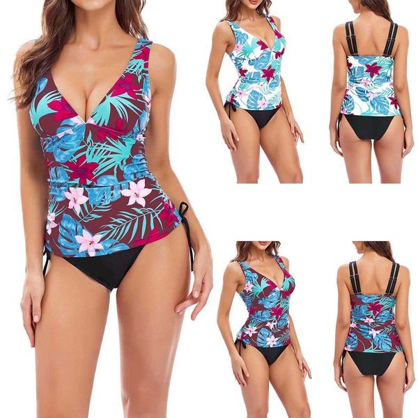 

swimwear split printed v neck push up bikini for women, White;black