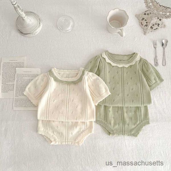 

clothing sets summer boys girls clothing sets knitt solid color soft loose shorts sleeve cotton toddler outfits children knitted suits, White