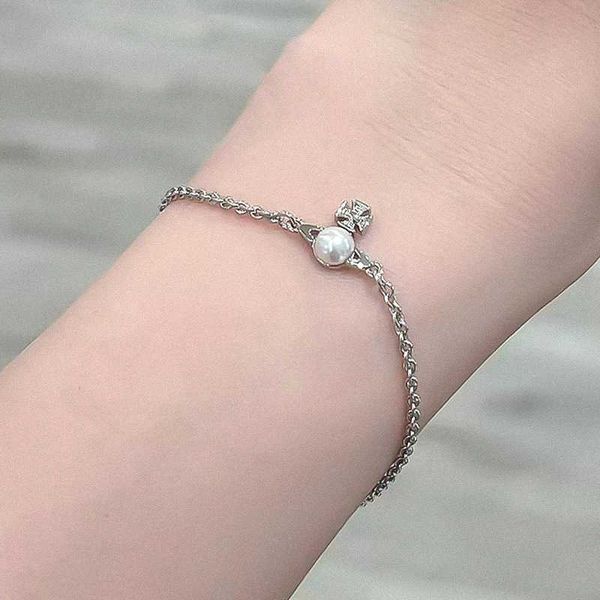 

high version western empress dowager vivienne saturn mini pearl bracelet for women, Golden;silver