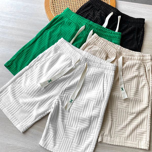 

men's shorts men flocking embossed towel pattern jacquard running sport shorts for men casual summer elastic waist green shorts 230506, White;black
