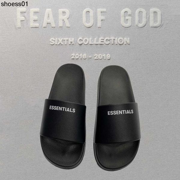 

high version fog essentials sandals double line letter printing men's and women's couple slippers trend, Black