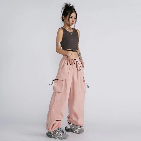 

women's pants s y 2k vintage parachute summer cargo trousers baggy korean fashion women clothes y2k streetwear 230506, Black;white
