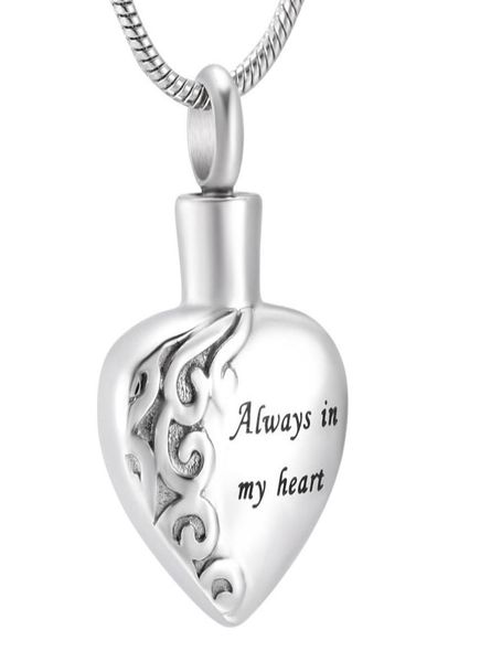 

lkj10021 classic ash pendant necklace menswomen memorial jewelry carving always in my heart dog cat paw cremation urn keepsake ne7932591, Silver