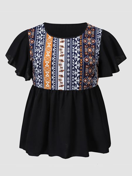 

women's plus size tshirt finjani tshirts for women fashion ruffle hem tee polyester fiber crew neck blouses 230506, Black