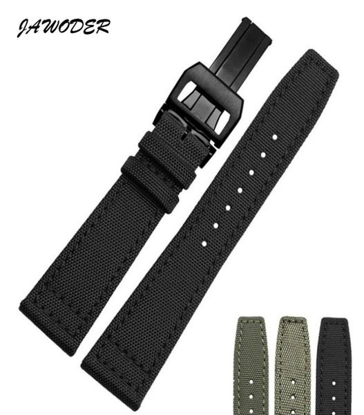 

jawoder watchband 20 21 22mm stainless steel deployment buckle black green nylon with leather bottom watch band strap for portugal4799392, Black;brown