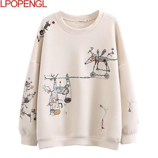 

women's plus size tshirt harajuku sweatshirt women autumn fashion casual stitchembroidered longsleeved o neck breathable hoodie 230506, Black
