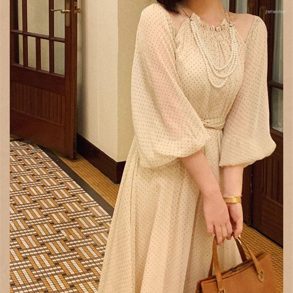 

casual dresses herstory elegant evening party midi women autumn dot print korean chic vintage long sleeve france retro dress, Black;gray