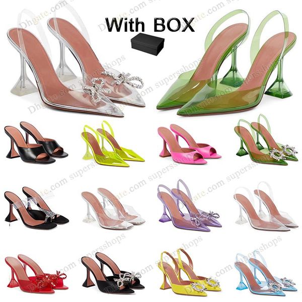 

2023 luxury amina muaddi sandals designer sandals pvc wine cup high heels shoes begum bow crystal-embellished buckle pointed toesl sunflower, Black