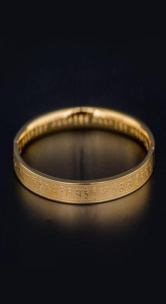 

big white umbrella cover mantra buddhist scriptures golden titanium steel bracelet clasp design men and women style bangle4165080, Black