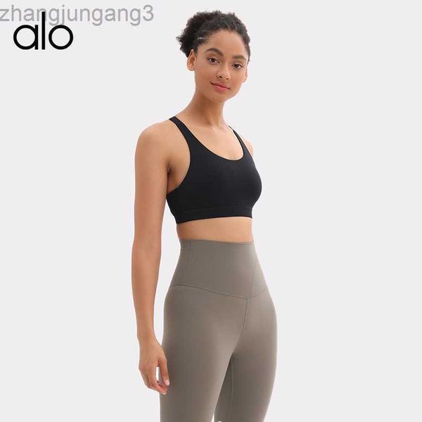 

desginer alo yoga sports underwear women's high-strength quick-drying shockproof gathered bra mesh breathable fitness suit, White