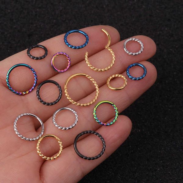 

fried dough twists closed hoop earrings stainless steel seamless nose ring ring open loop simple black blue gold ear buckle ear bone rings f, Slivery;golden
